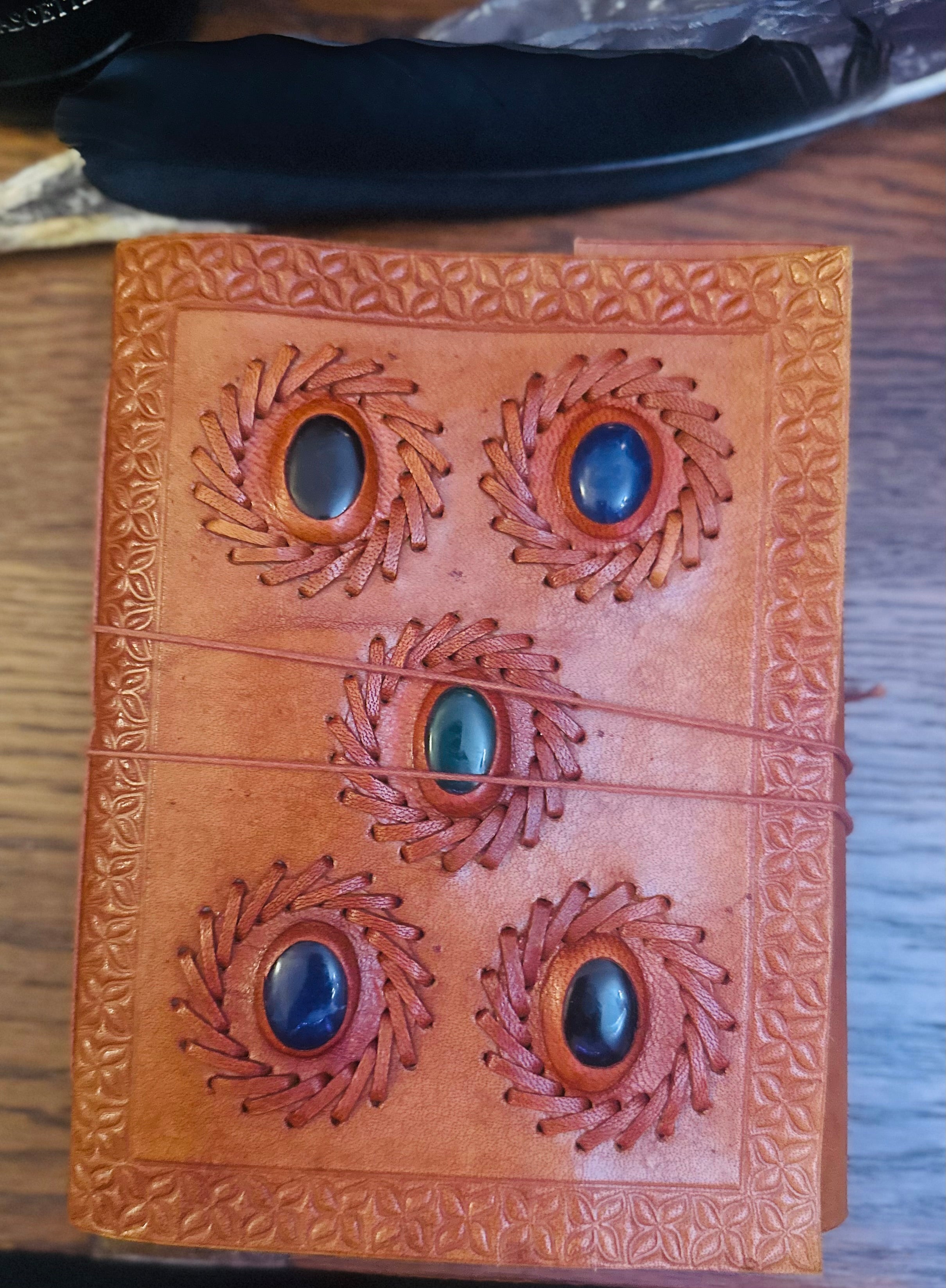 Embossed Leather Crystal Notebook – Vintage Witchcraft Grimoire & Healing Journal