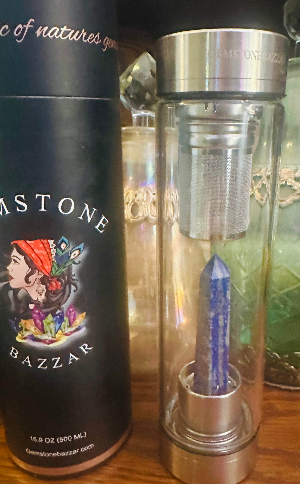 Lapis Wisdom Crystal Water Bottle + Removable Tea Diffuser