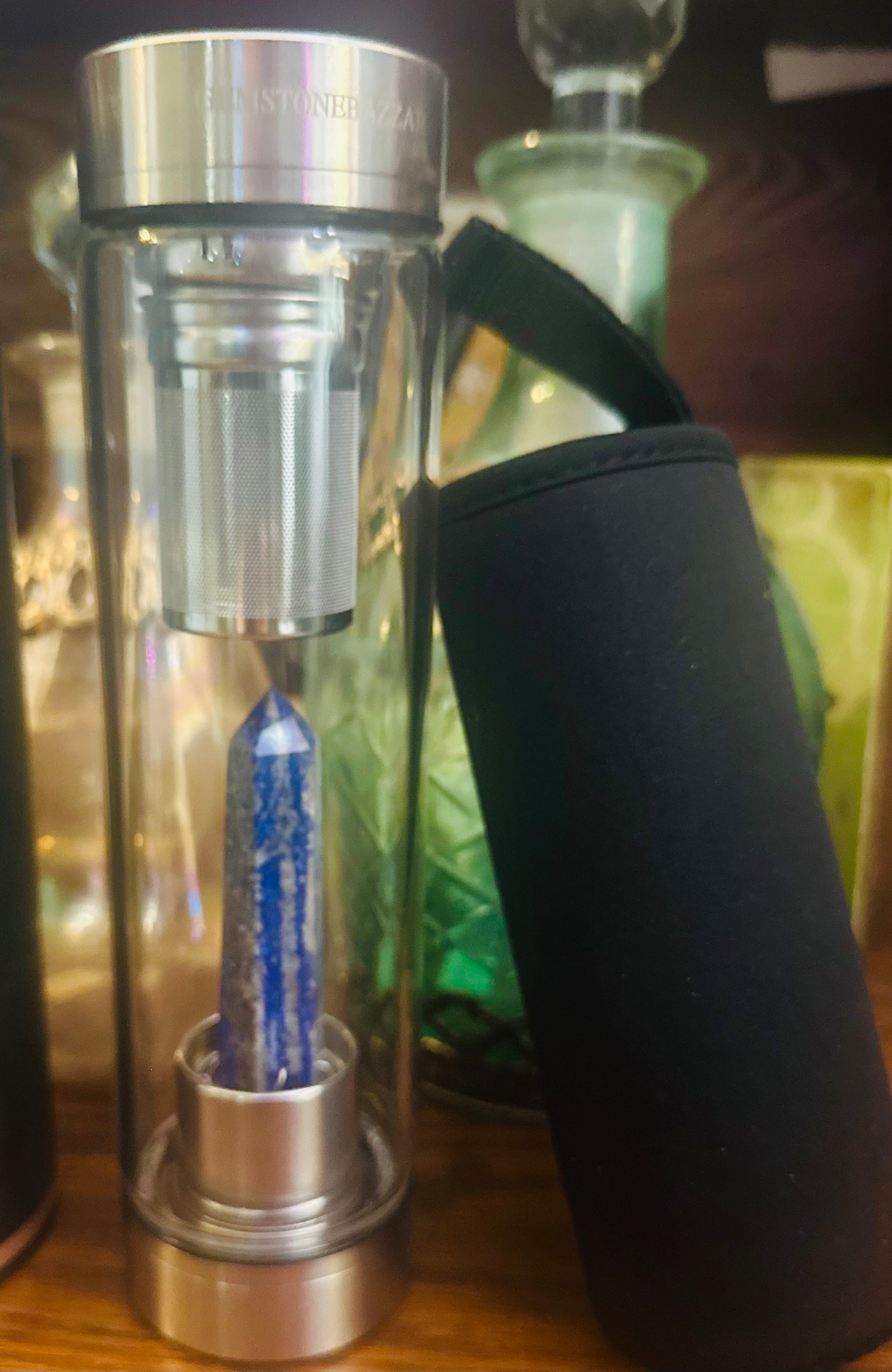 Lapis Wisdom Crystal Water Bottle + Removable Tea Diffuser