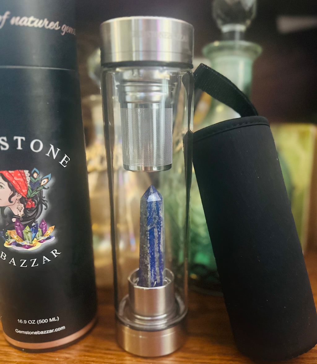 Lapis Wisdom Crystal Water Bottle + Removable Tea Diffuser