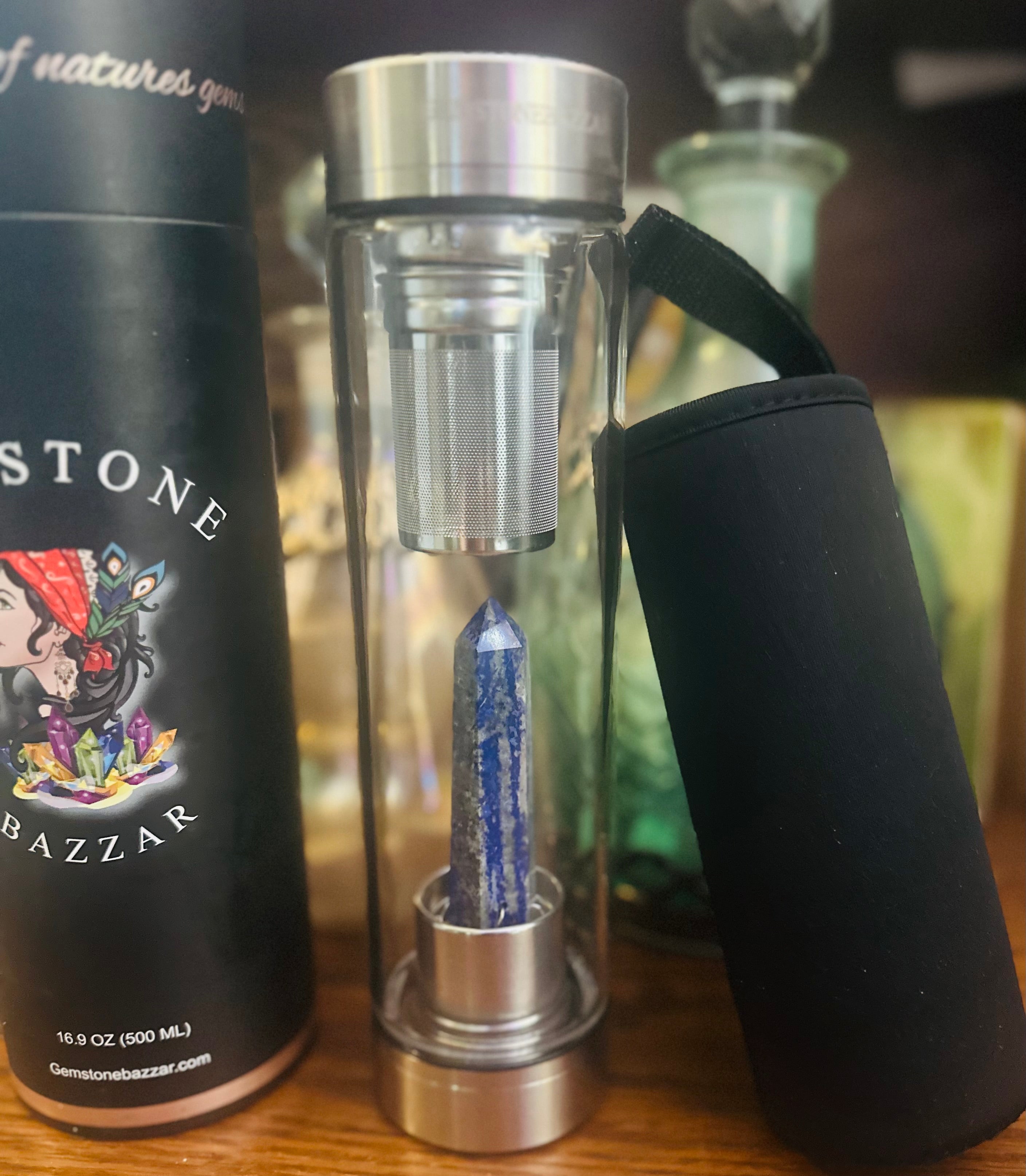 Lapis Wisdom Crystal Water Bottle + Removable Tea Diffuser