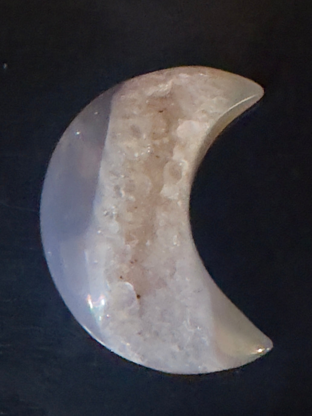 Druzy Moon Crystal – Crescent Moon Quartz for Intuition, Manifestation & Ritual
