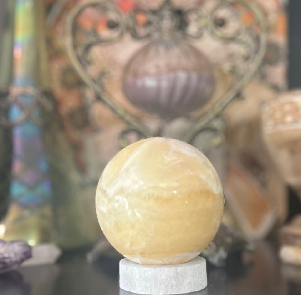 Orange Calcite Sphere (3”) — Creativity, Confidence & Emotional Energy