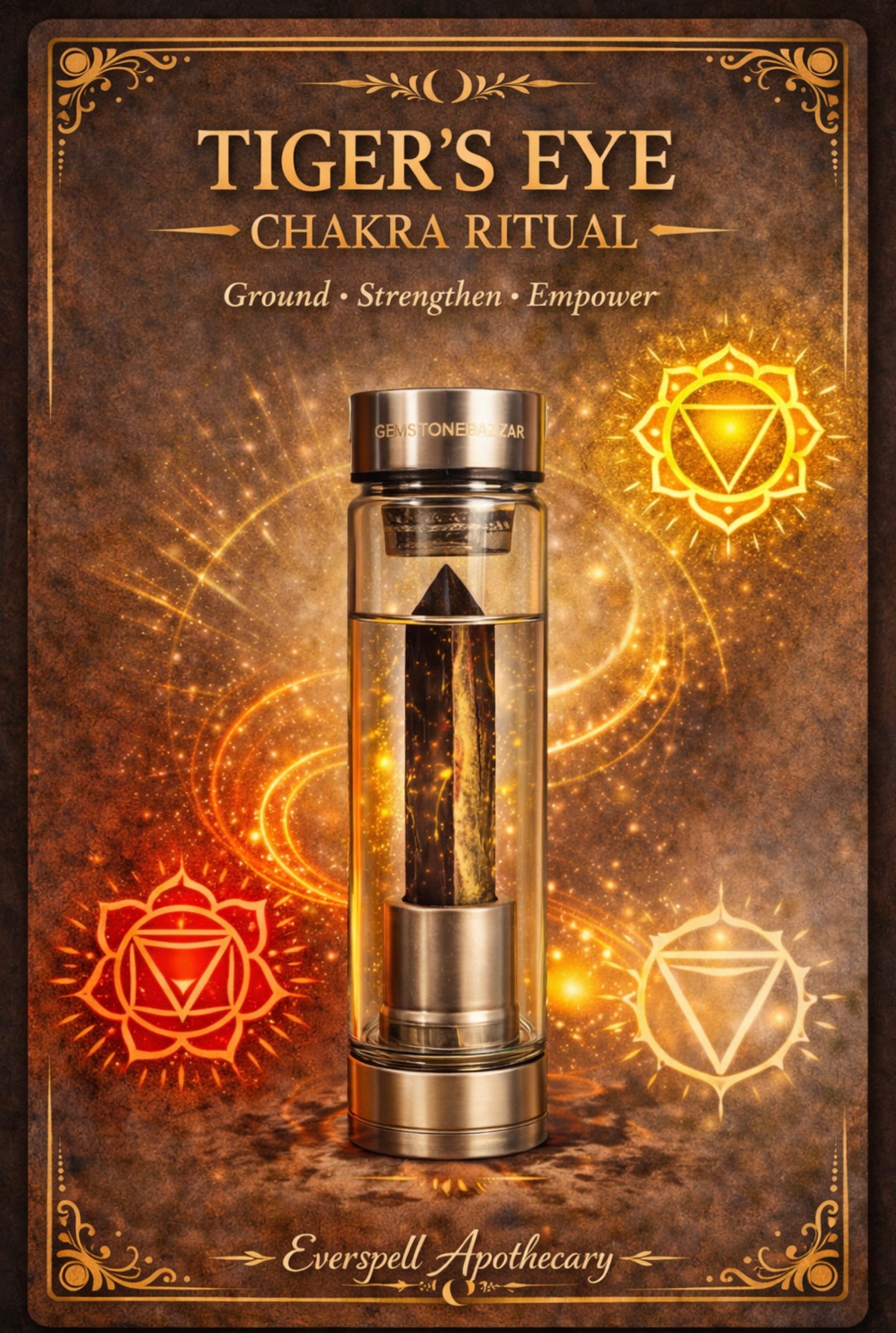 Tiger’s Eye Alchemy Water Bottle | Strength • Focus • Protection