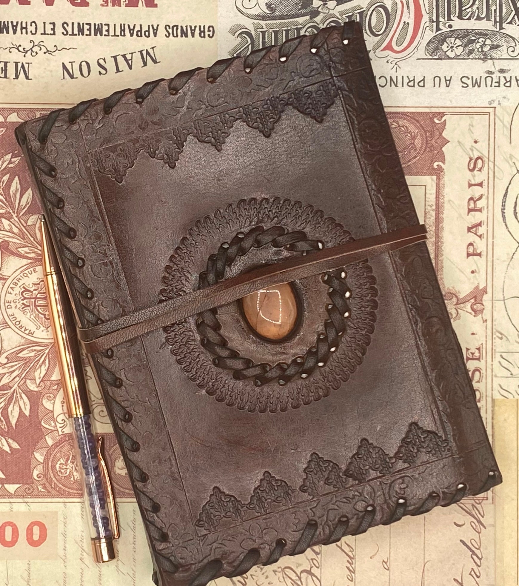 Rose Quartz Embossed Leather Journal – A Ritual of Self-Love, Healing & Sacred Reflection