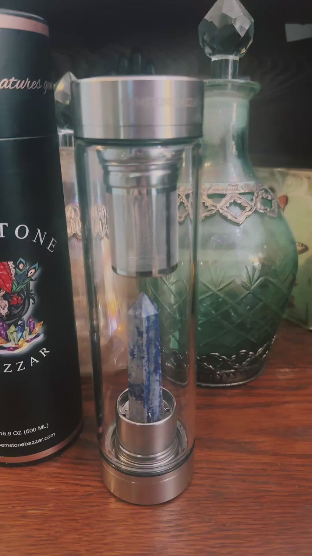 Lapis Wisdom Crystal Water Bottle + Removable Tea Diffuser